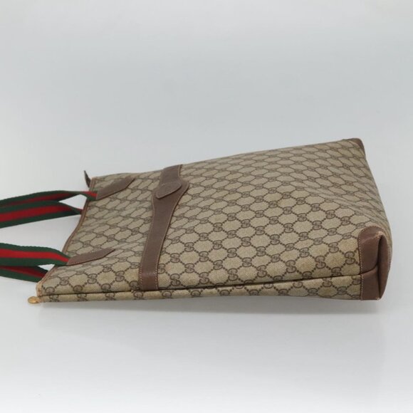 GUCCI GG Supreme Web Sherry Line Tote Bag PVC Beige Green Red Auth BA943 - Picture 4 of 16